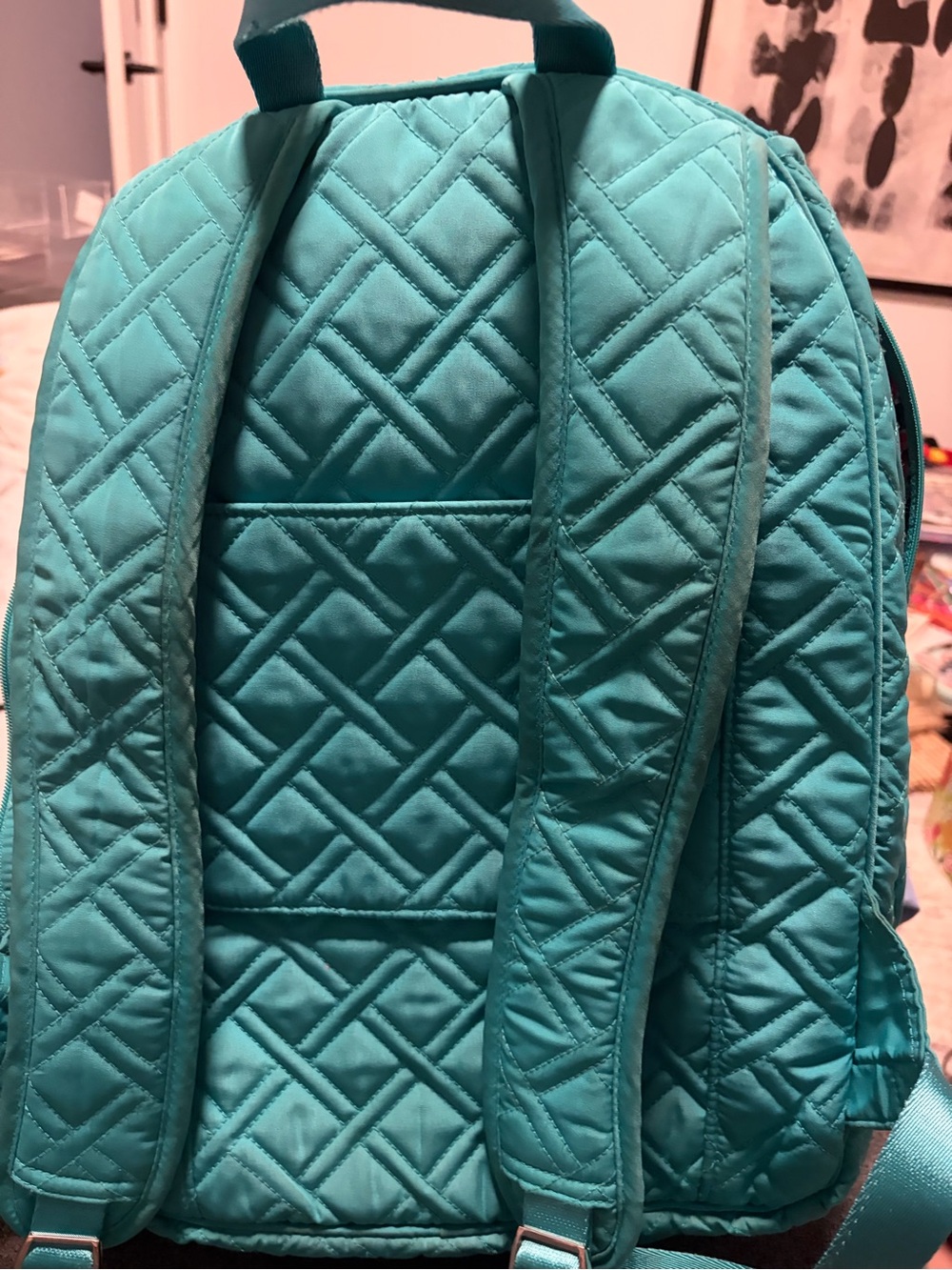 Vera Bradley Quilted Teal Fabric Backpack Zipper Closure Women One Size - Picture 2 of 3